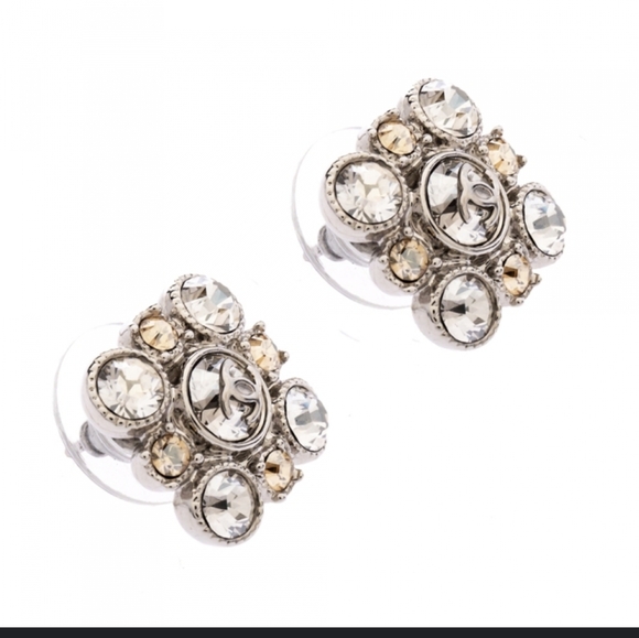 Chanel Holiday 2012 Silver Tone and Rinestone Earings with Centered CC Logo - Picture 2 of 7
